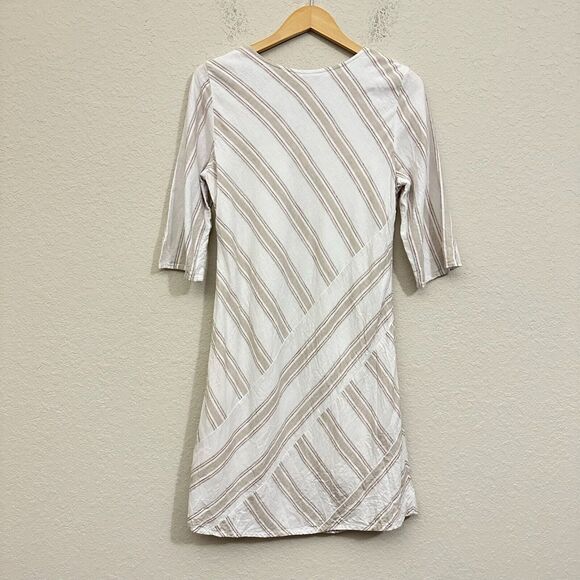 SOFT SURROUNDINGS Equinox Linen Blend Shift Dress in Stripes Ivory/Tan - Picture 7 of 12